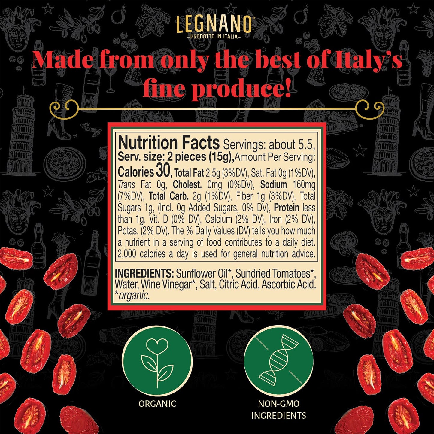 Organic Sundried Tomatoes By Legnano | Authentic Italian Sun Dried Tomatoes | Usda Organic And Non Gmo Certified | Made In Italy