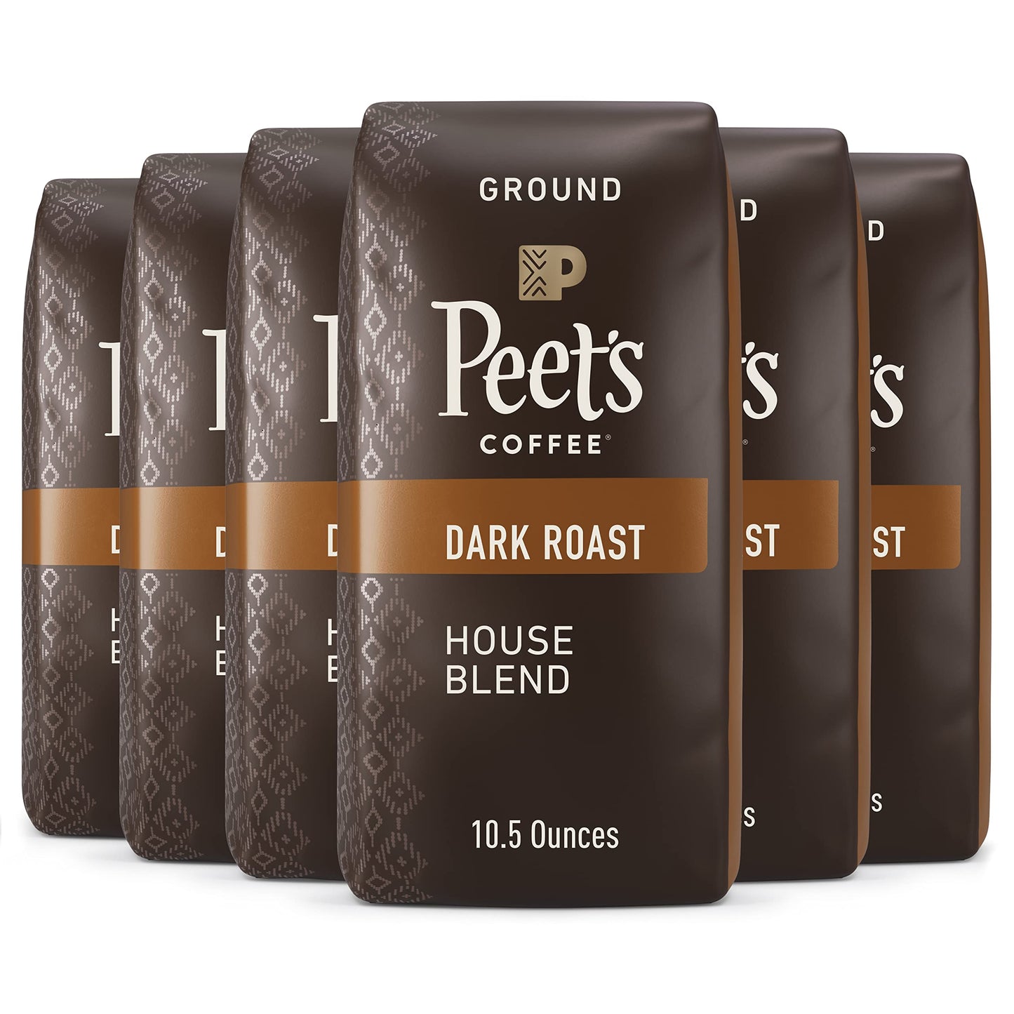 Peet s Coffee, Dark Roast Ground Coffee - House Blend 63 Ounces (Six Bags of 10.5 Ounce)