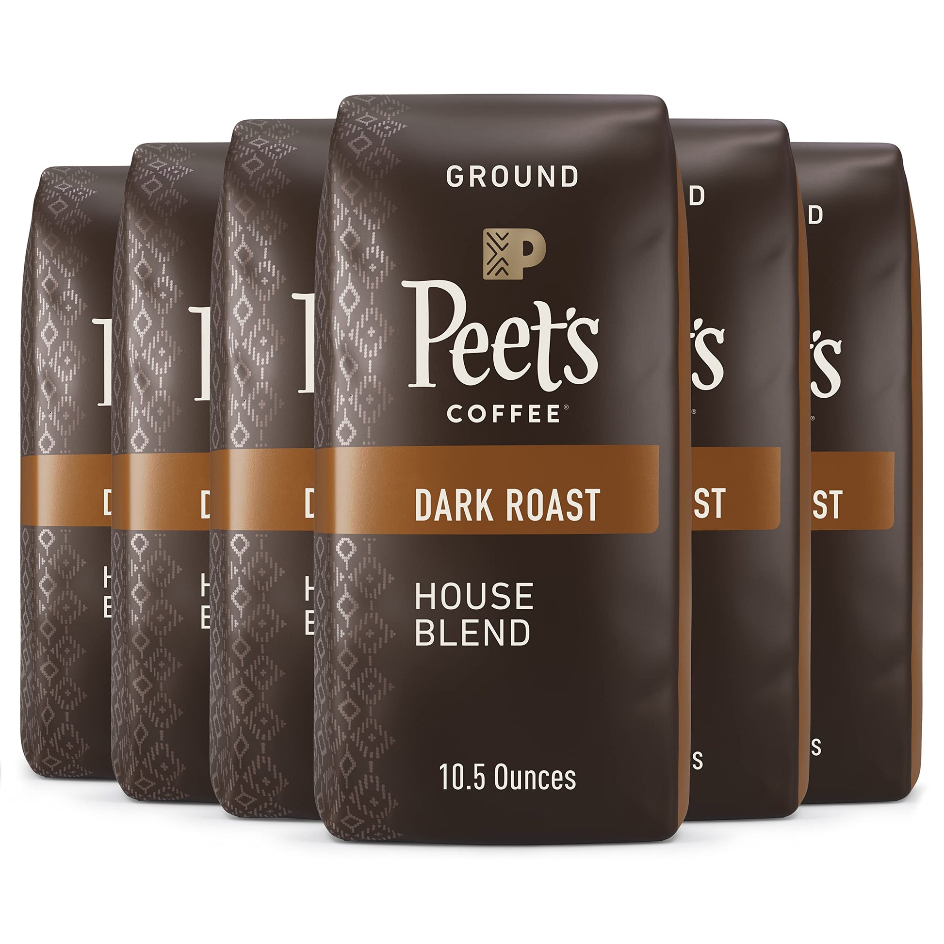 Peet s Coffee, Dark Roast Ground Coffee - House Blend 63 Ounces (Six Bags of 10.5 Ounce)