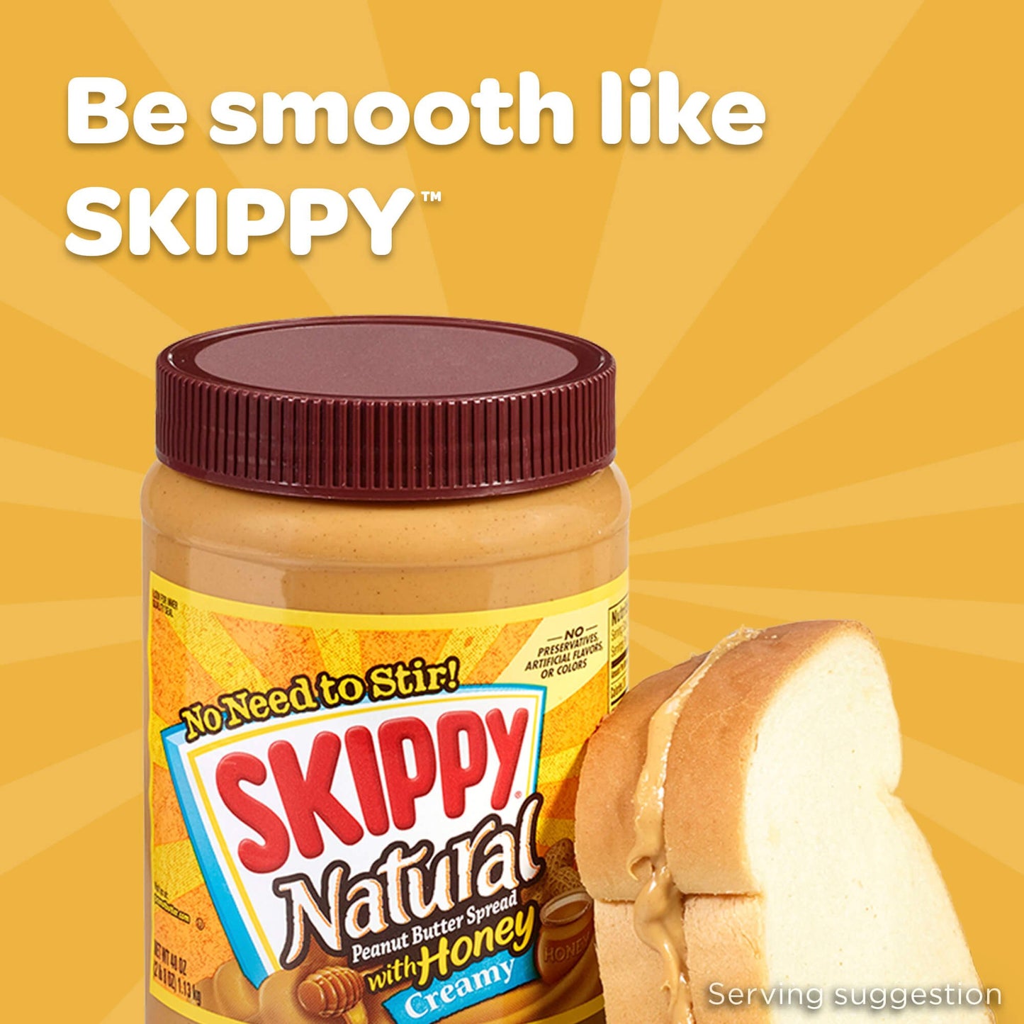 Skippy Creamy Peanut Butter, Natural With Honey, 15-Ounce Jars (Pack Of 6)