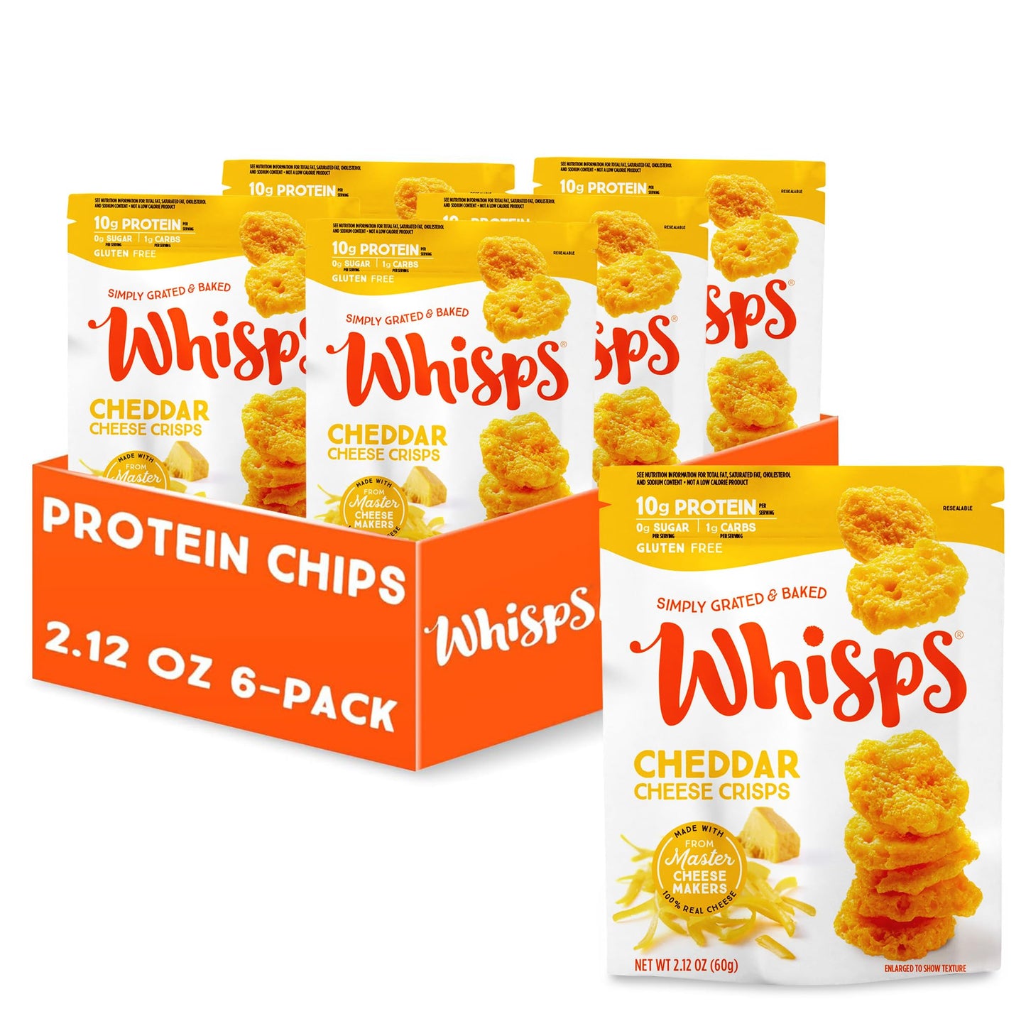 Whisps Cheddar Cheese Crisps | Gluten Free Protein Chips | 2.12 Oz, 6 Pack