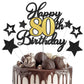 Happy 80th Birthday Cake Toppers, Black Gold Glitter Cake Decorations Set, 80th Birthday Decor for Men Women, Birthday Anniversa