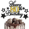 Happy 80th Birthday Cake Toppers, Black Gold Glitter Cake Decorations Set, 80th Birthday Decor for Men Women, Birthday Anniversa