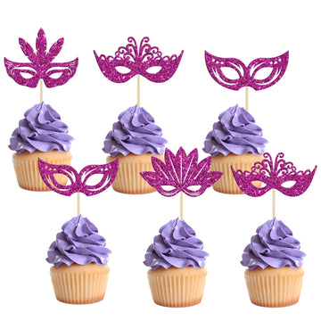 24Pcs Masquerade Masks Cupcake Toppers Glitter Bachelorette Party Mask Cupcake Food Fruit Picks Masquerade Mardi Gras Party Baby