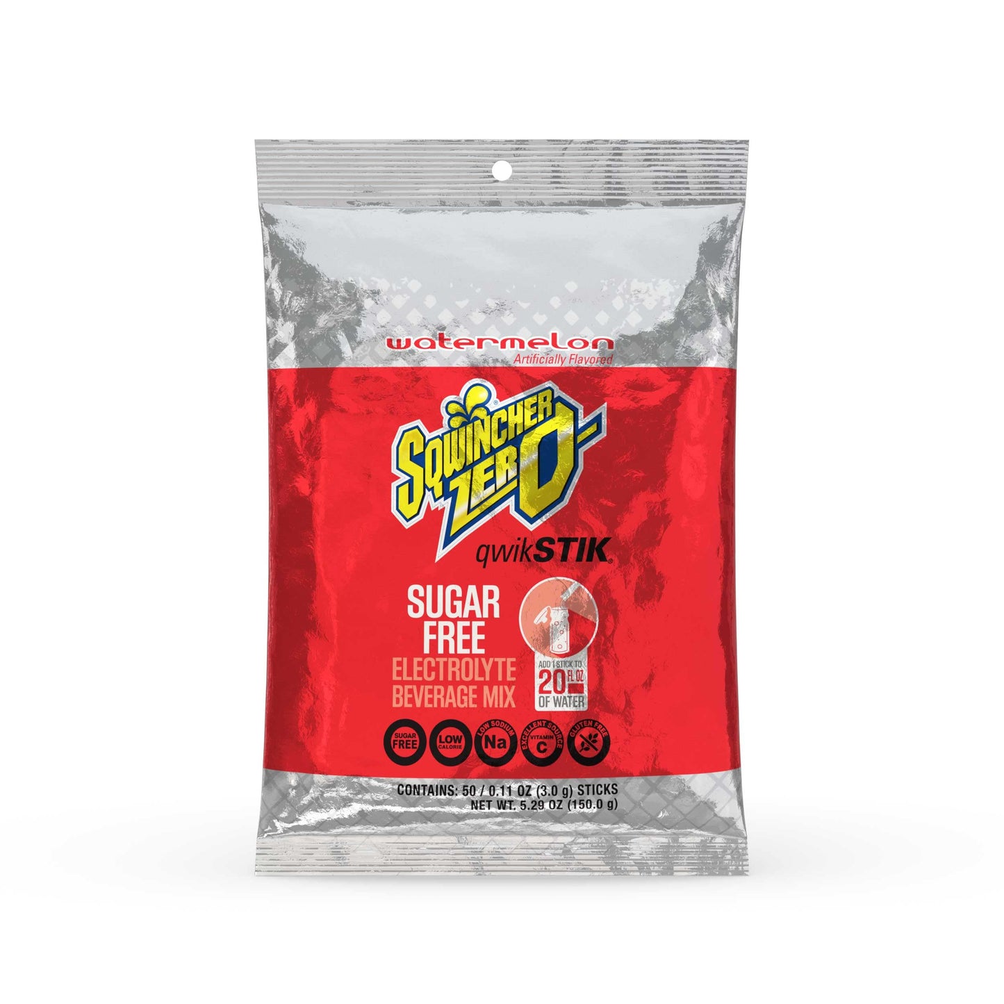 Sqwincher Zero Qwik Stik, Sugar Free, Low Calorie, Low Sodium Electrolyte Powder Hydration Drink Mix, Watermelon, .11 0Z Packet (Pack Of 50)