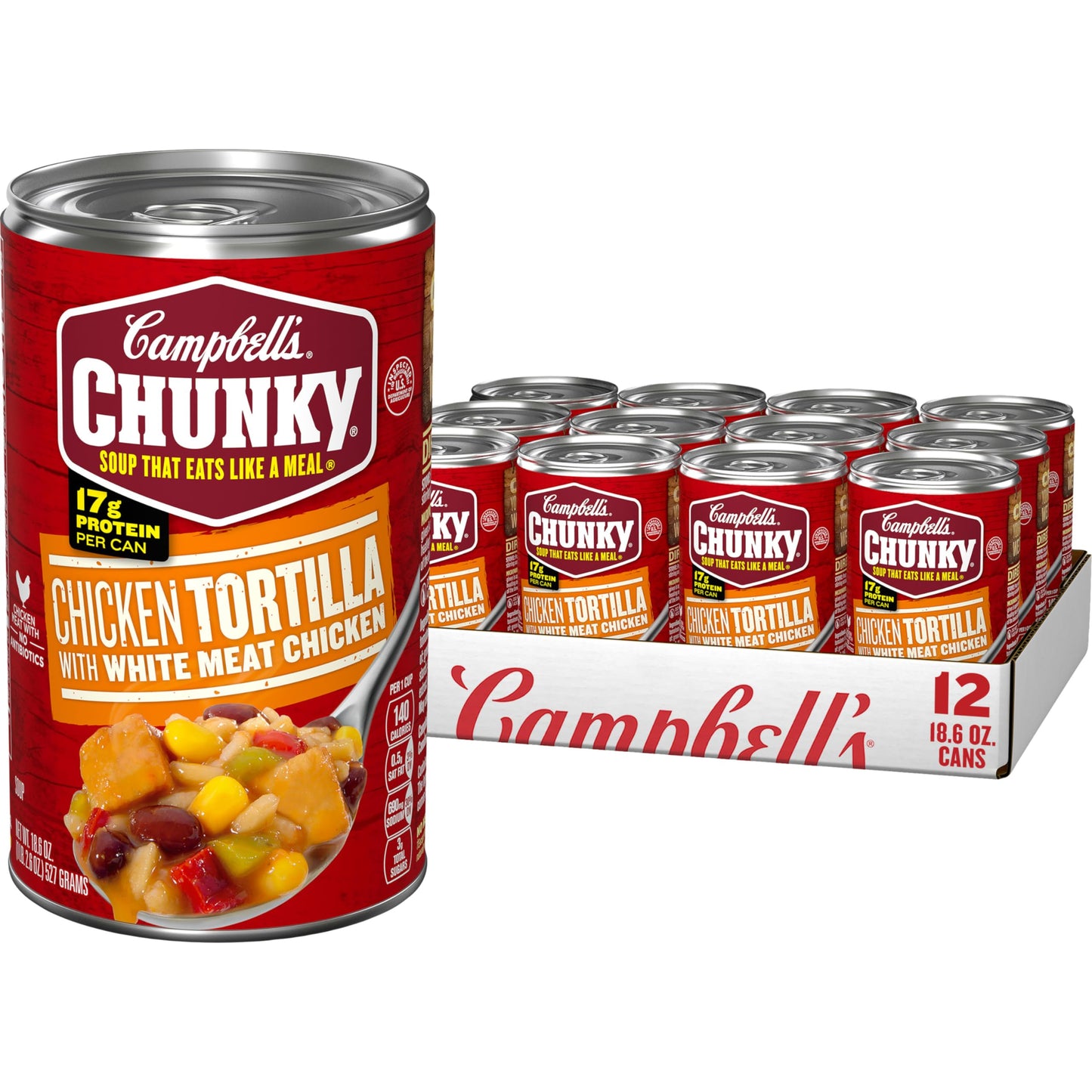 Campbell s Chunky Soup, Chicken Tortilla Soup with Grilled White Meat Chicken, 18.6 Oz Can (Case of 12)