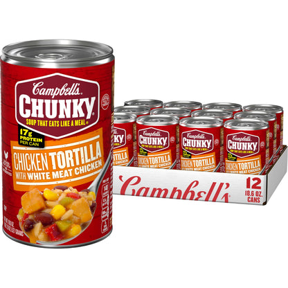 Campbell s Chunky Soup, Chicken Tortilla Soup with Grilled White Meat Chicken, 18.6 Oz Can (Case of 12)
