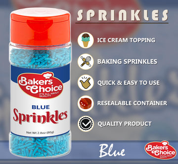 Bakers Choice Blue Sprinkles For Baking - Jimmies Sprinkles For Ice Cream Toppings - Dairy Free, Kosher 2.8 Oz.