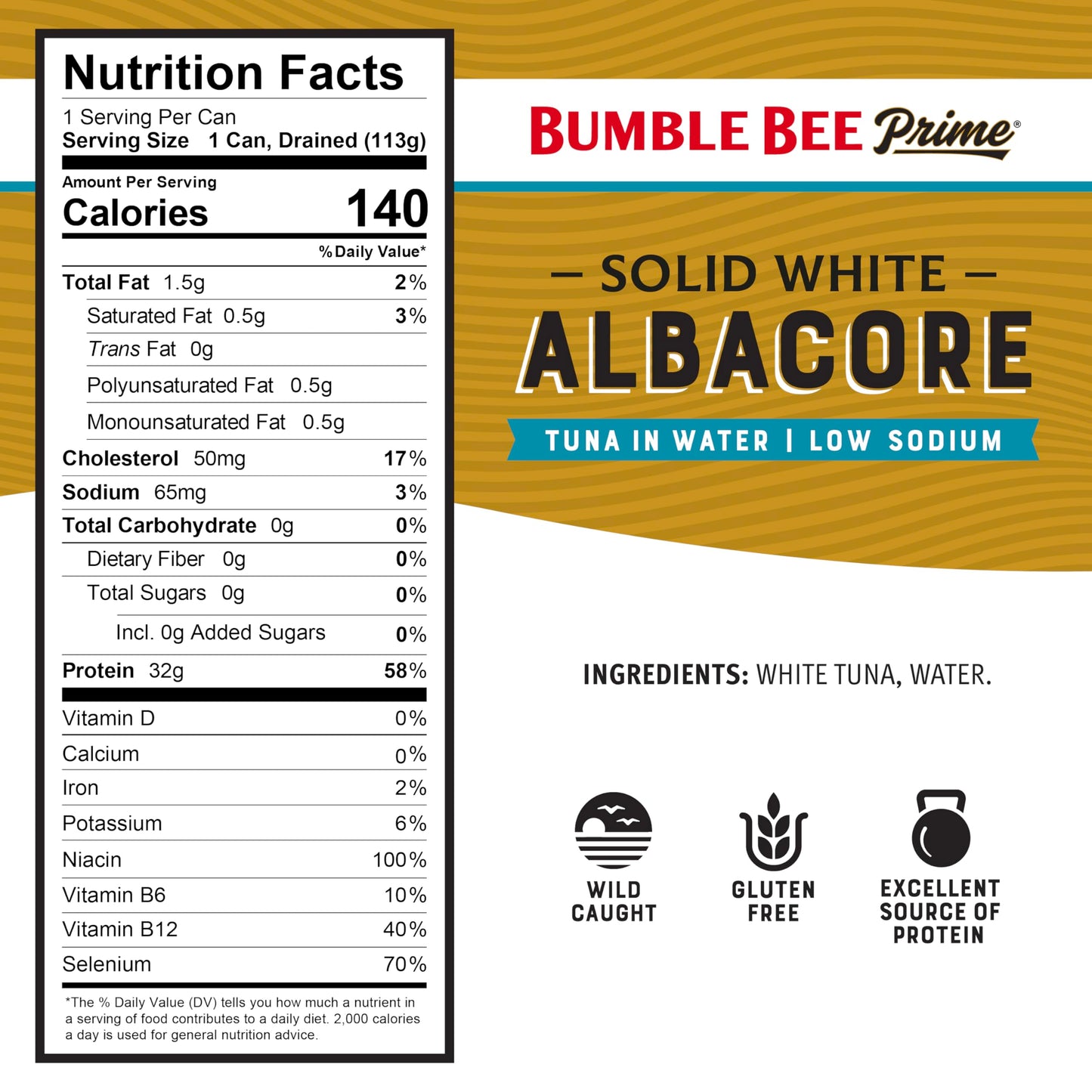 Bumble Bee Albacore Tuna, Low Sodium, 5 oz Cans, Pack of 12 - Wild Caught, Non-GMO, Gluten Free, Kosher