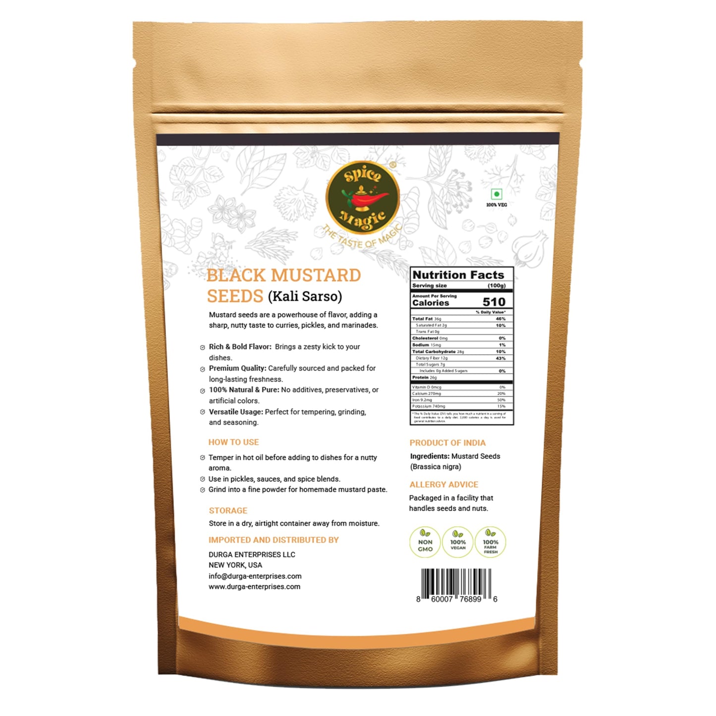 SPICE MAGIC Black Mustard Seed - 100% Pure, Non-GMO, Indian Origin - 7oz (200g)