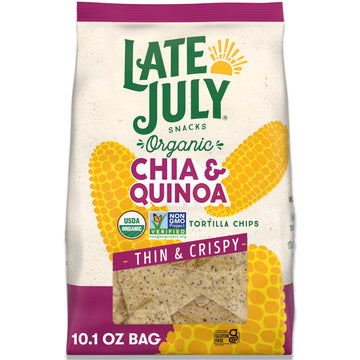 Late July Snacks Thin and Crispy Organic Tortilla Chips with Chia and Quinoa, 10.1 oz Bag (Pack of 9)