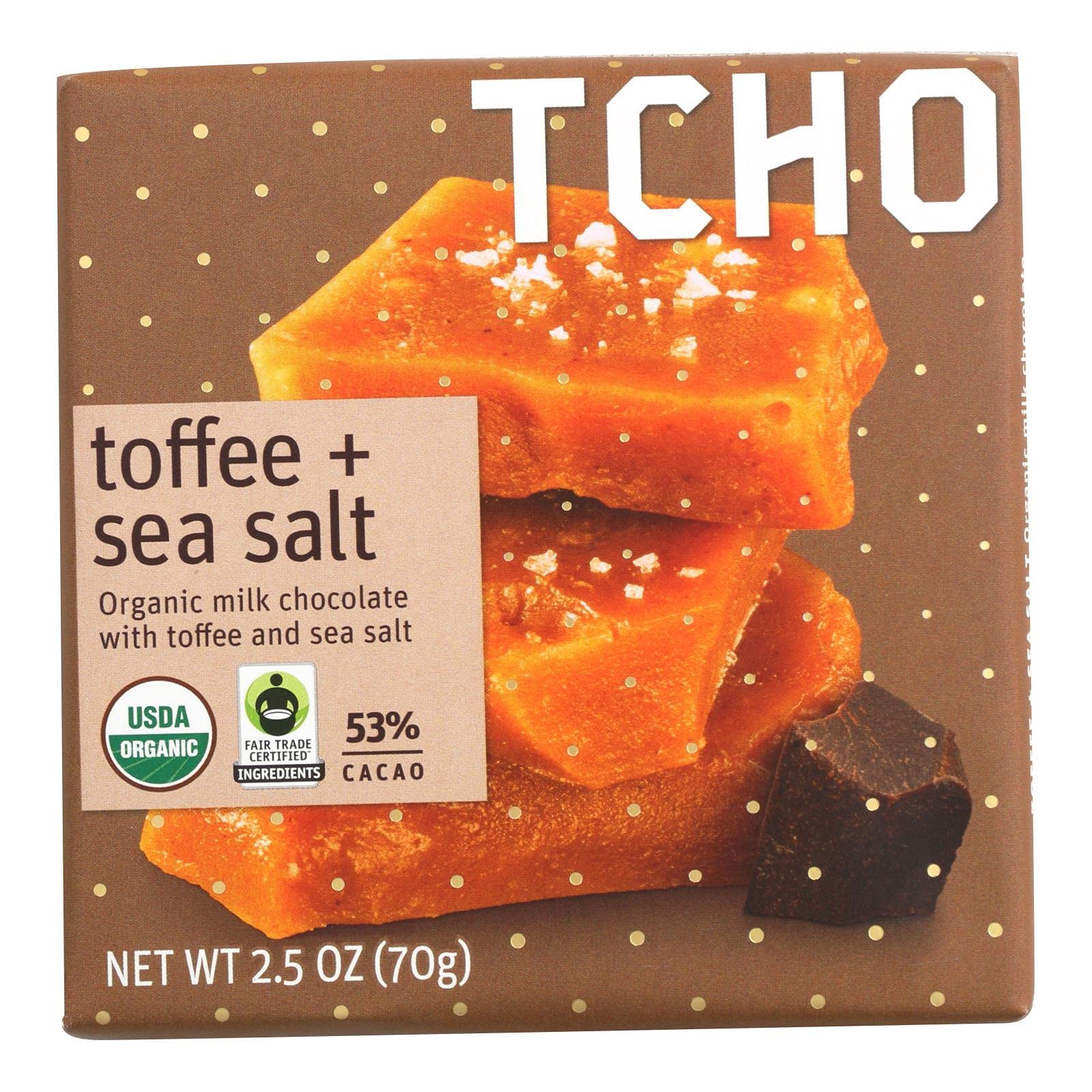 TCHO Dark Milk Chocolate Toffee + Sea Salt, 70g bar, Pack of 12