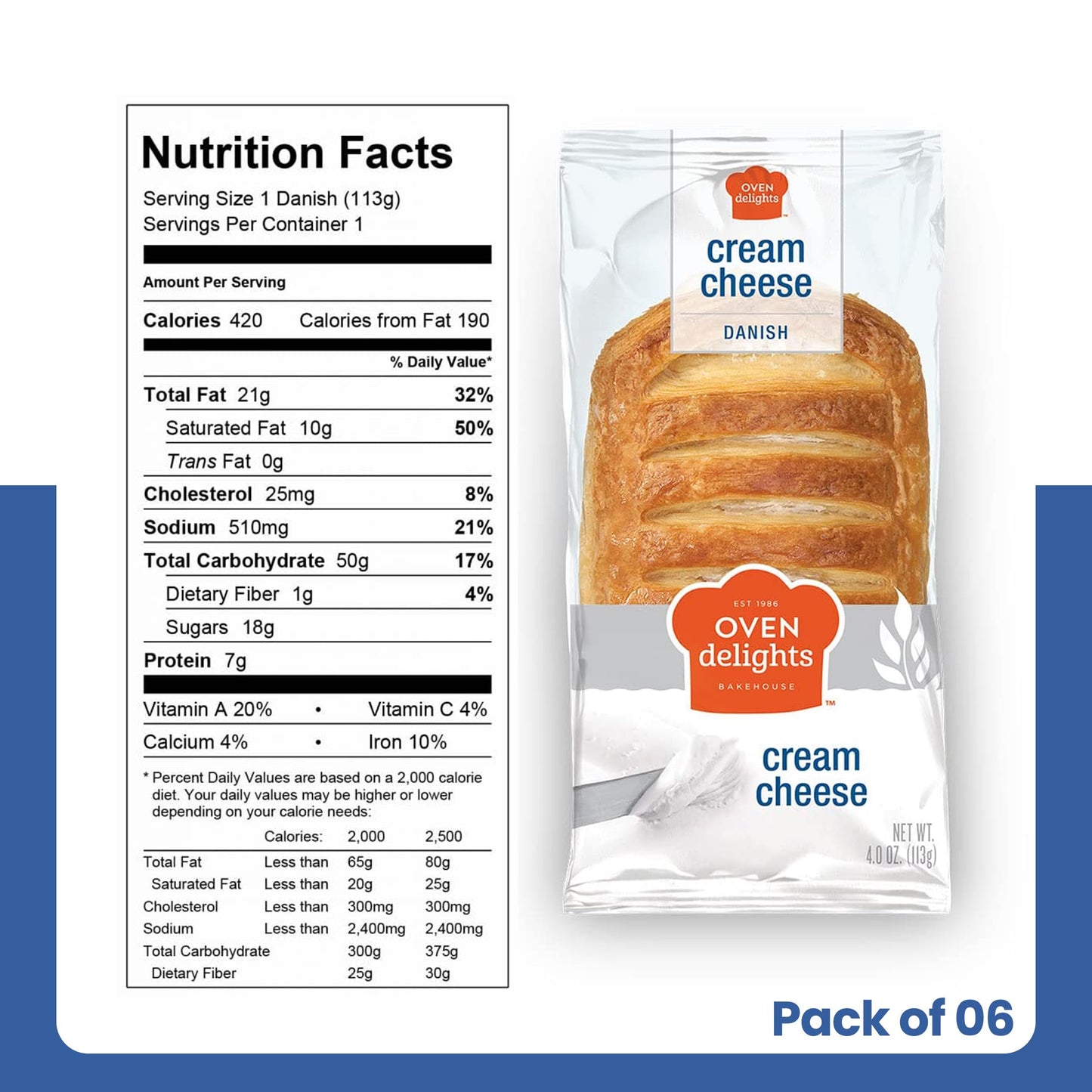 Generic Oven Delights Cream Cheese Danish Pastries - Real Fruit - 4oz Pack of 6