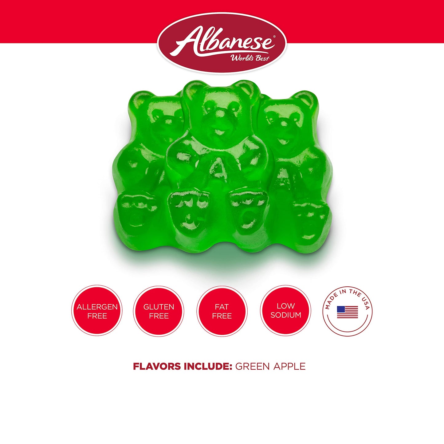 Albanese World's Best Green Apple Gummi Bears, 5lbs of Candy