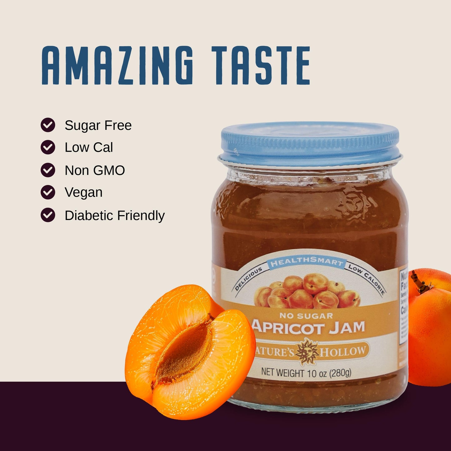 Nature'S Hollow Apricot Jam: Sugar Free Jam And Preserves, Low Cal, Non Gmo, Keto Jam, Vegan, Gluten Free, And Diabetic Friendly