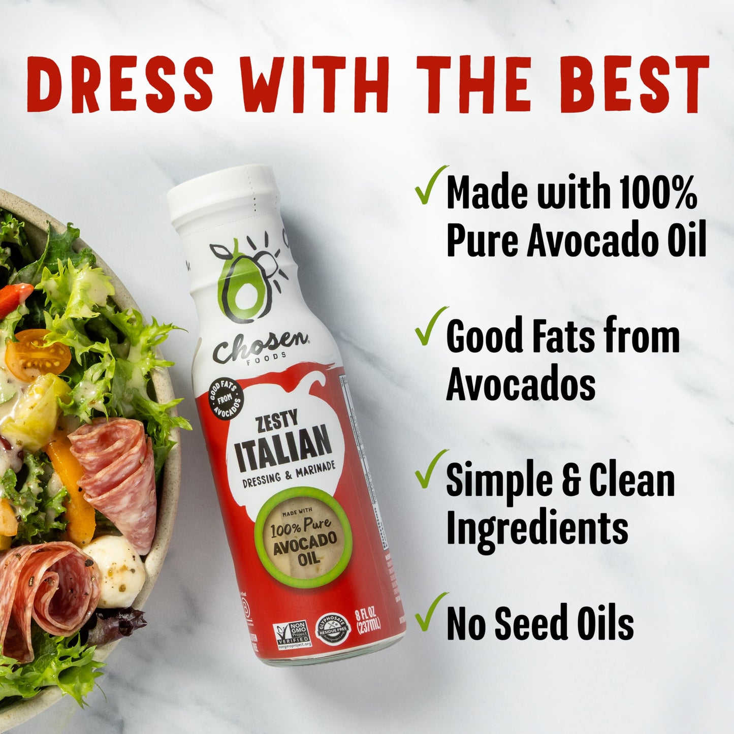 Chosen Foods Zesty Italian Dressing and Marinade, 8 oz, with Recipe e-Book Bundle