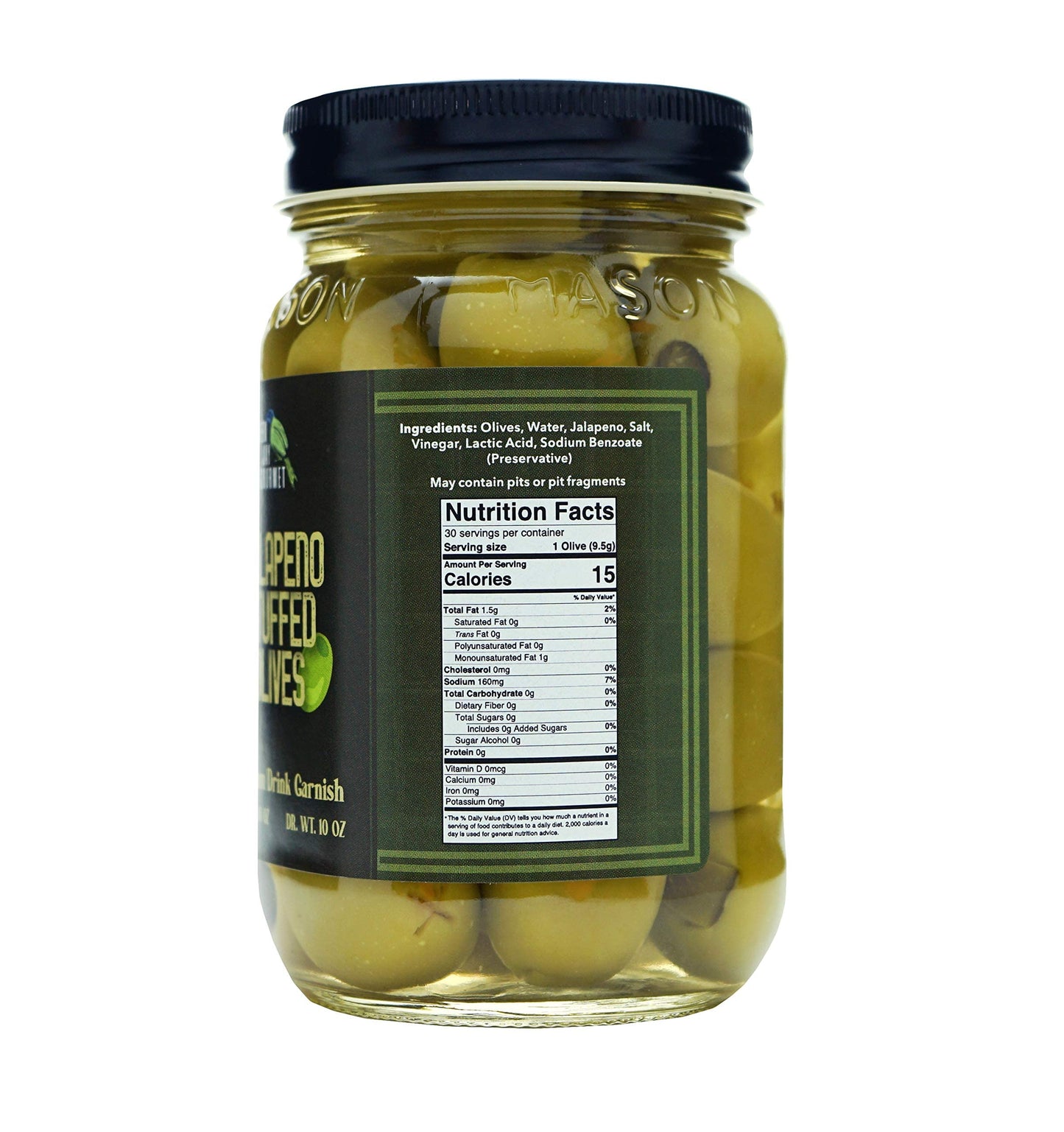 Green Jay Gourmet Jalapeno Stuffed Olives - All Natural - 2 x 16 Oz - Perfect for Cocktails & Cheese Boards