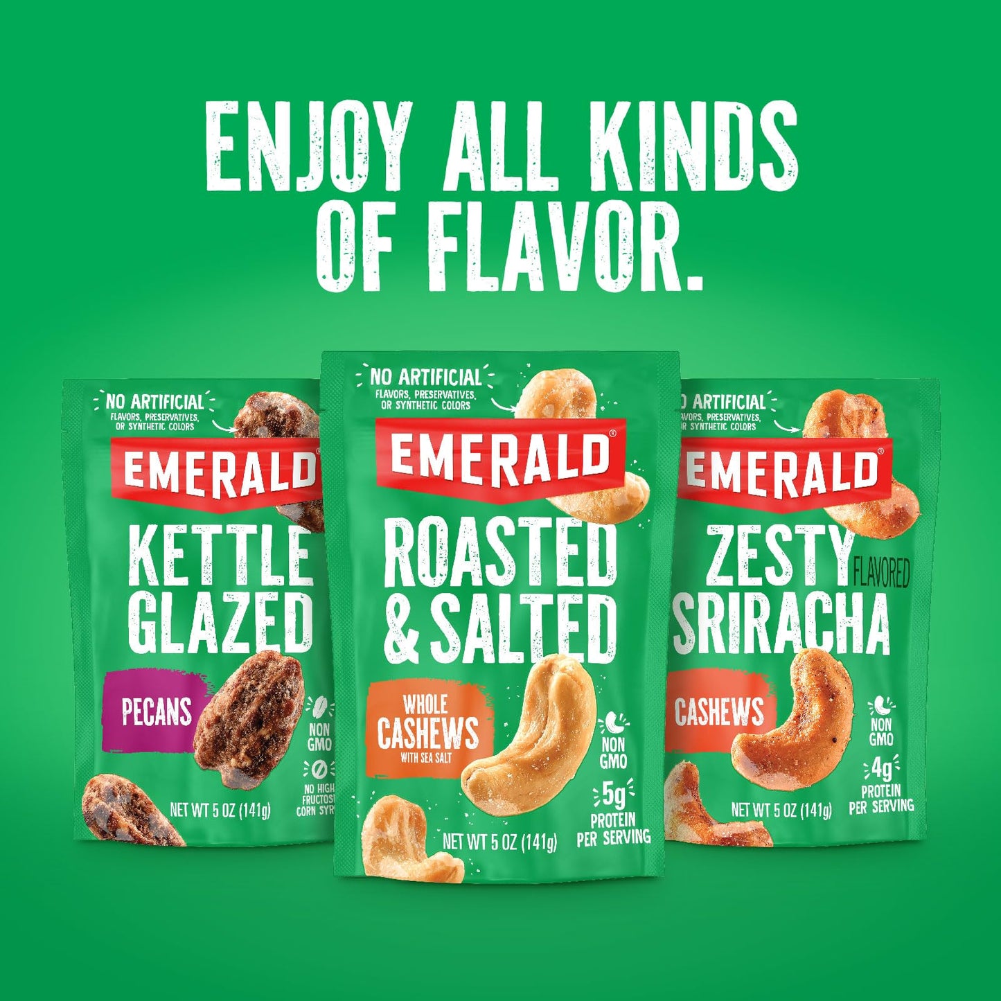 Emerald Nuts Absolutely Everything Almonds & Cashews (1-Pack) | 5Oz Resealable Bag | Kosher Dairy Certified, Non-Gmo, Contains N