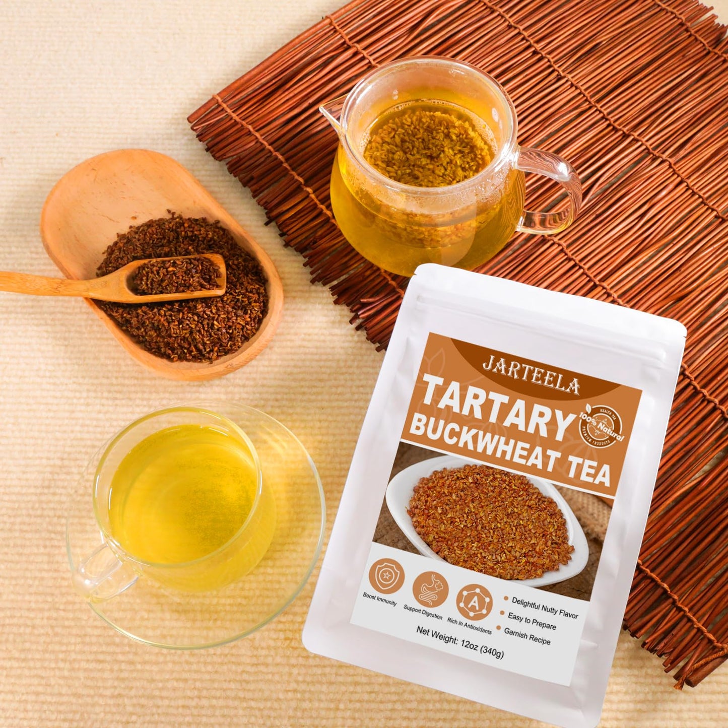 Jarteela Himalayan Tartary Buckwheat Tea - Premium Roasted Herbal Tea - Caffeine Free - 12oz / 340g - Gluten Free - Non-GMO