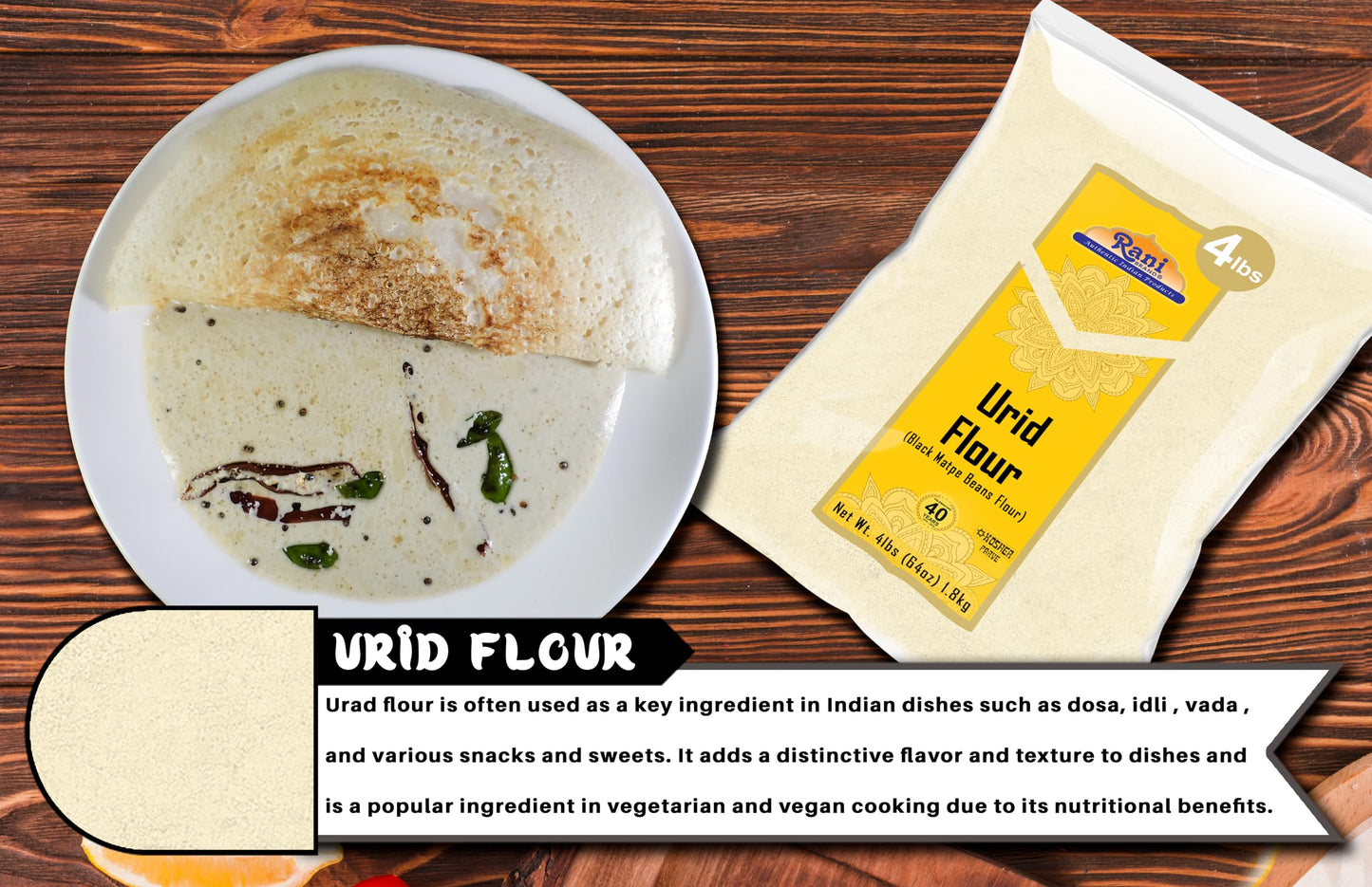 Rani Urid/Urad Flour (Black Matpe Beans Flour) 64Oz (4Lbs) 1.81Kg Bulk ~ All Natural | Vegan | Gluten Friendly | Non-Gmo | Koshe