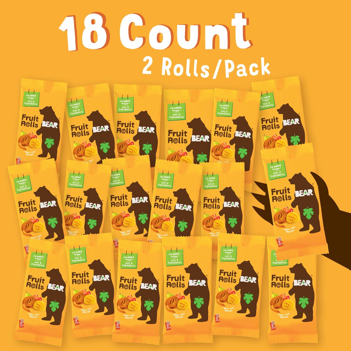 BEAR Real Fruit Snack Rolls - Gluten Free, Vegan, and Non-GMO - Mango - Healthy School And Lunch Snacks For Kids And Adults, 0.7