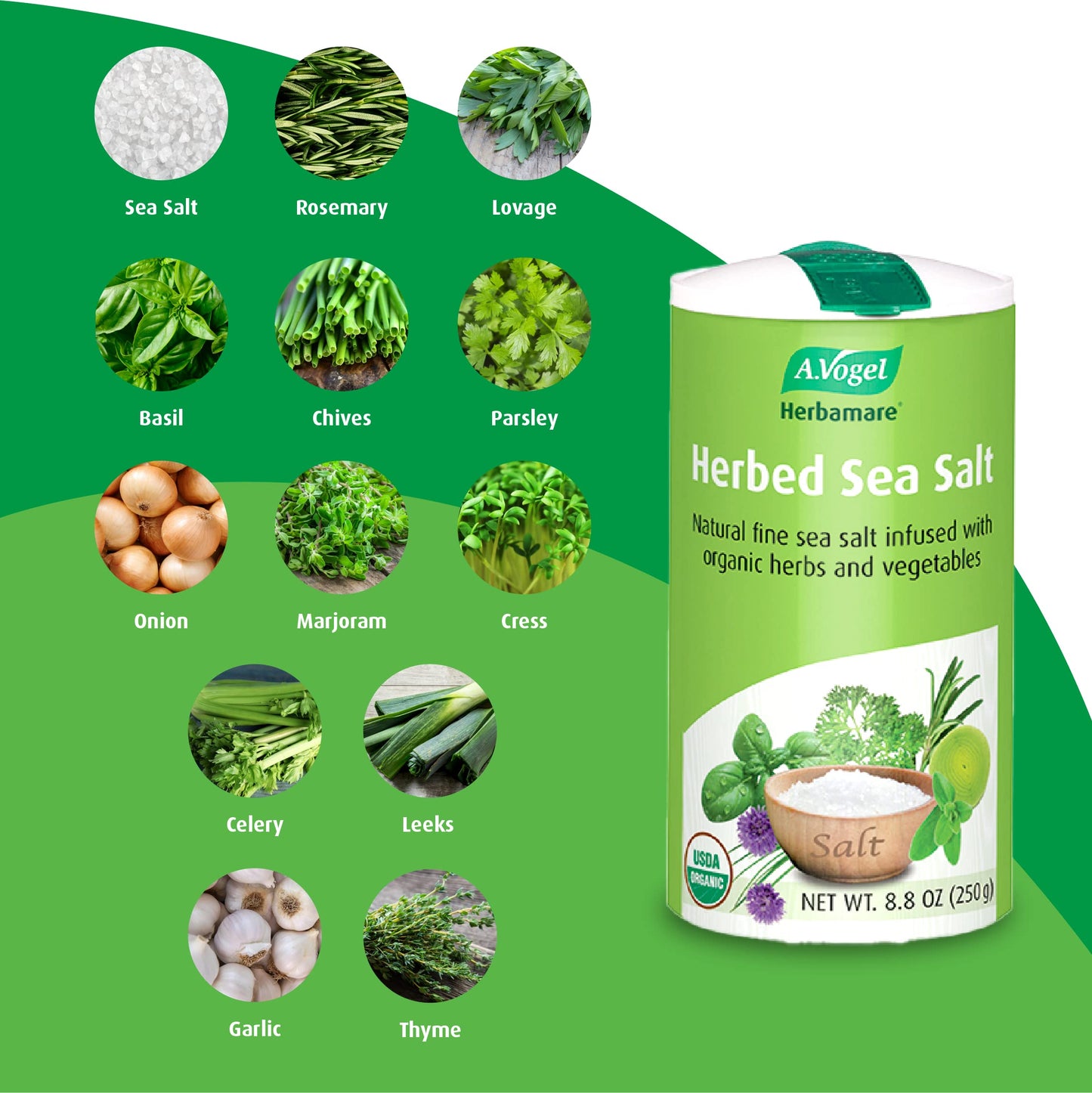 A.Vogel Herbamare Herbed Sea Salt - Natural Fine Sea Salt Infused with 12 Herbs & Vegetables - Free of Artificial Flavors & Pres