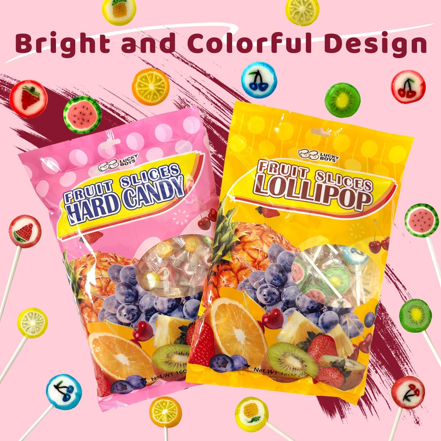 Lucky Boys Fruit Slices Candy Bulk 1 lb Variety Pack - Individually Wrapped Fruity Flavors for Treat Bags, Office, Reception
