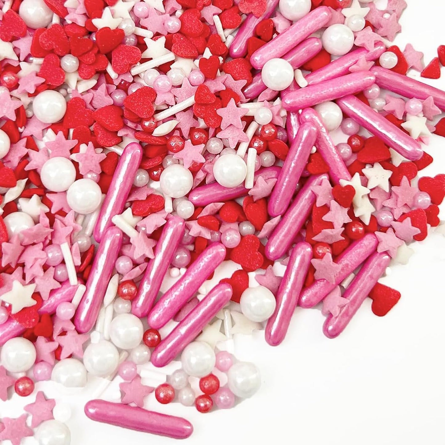 Pink and Red Sprinkles Edible, Valentines Sprinkles for Cake Decorating, 130g/4.53oz Mothers Day Sugar Sprinkles Mixed Hearts, S