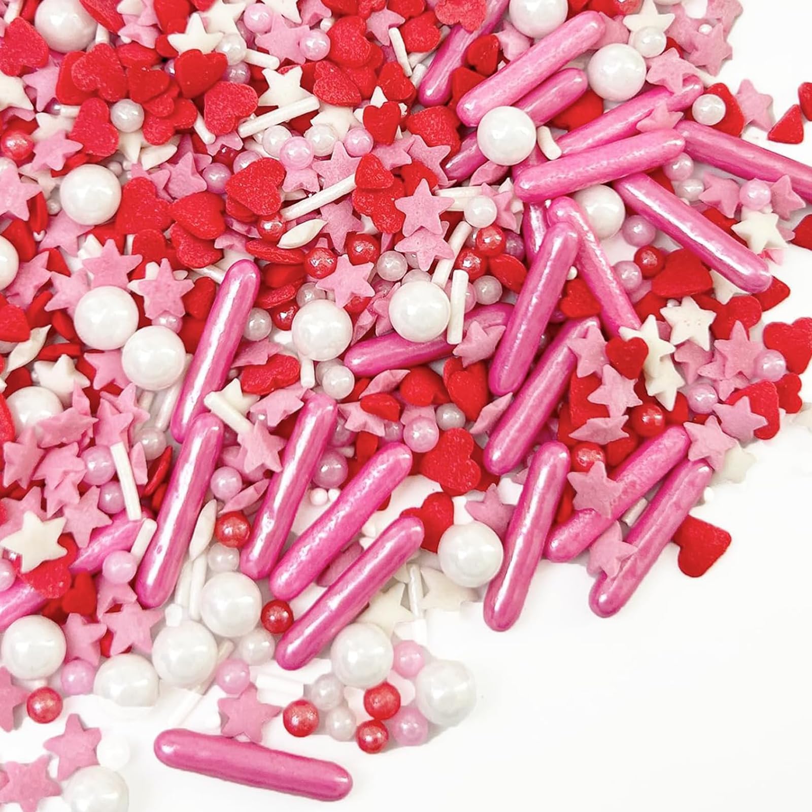 Pink and Red Sprinkles Edible, Valentines Sprinkles for Cake Decorating, 130g/4.53oz Mothers Day Sugar Sprinkles Mixed Hearts, S