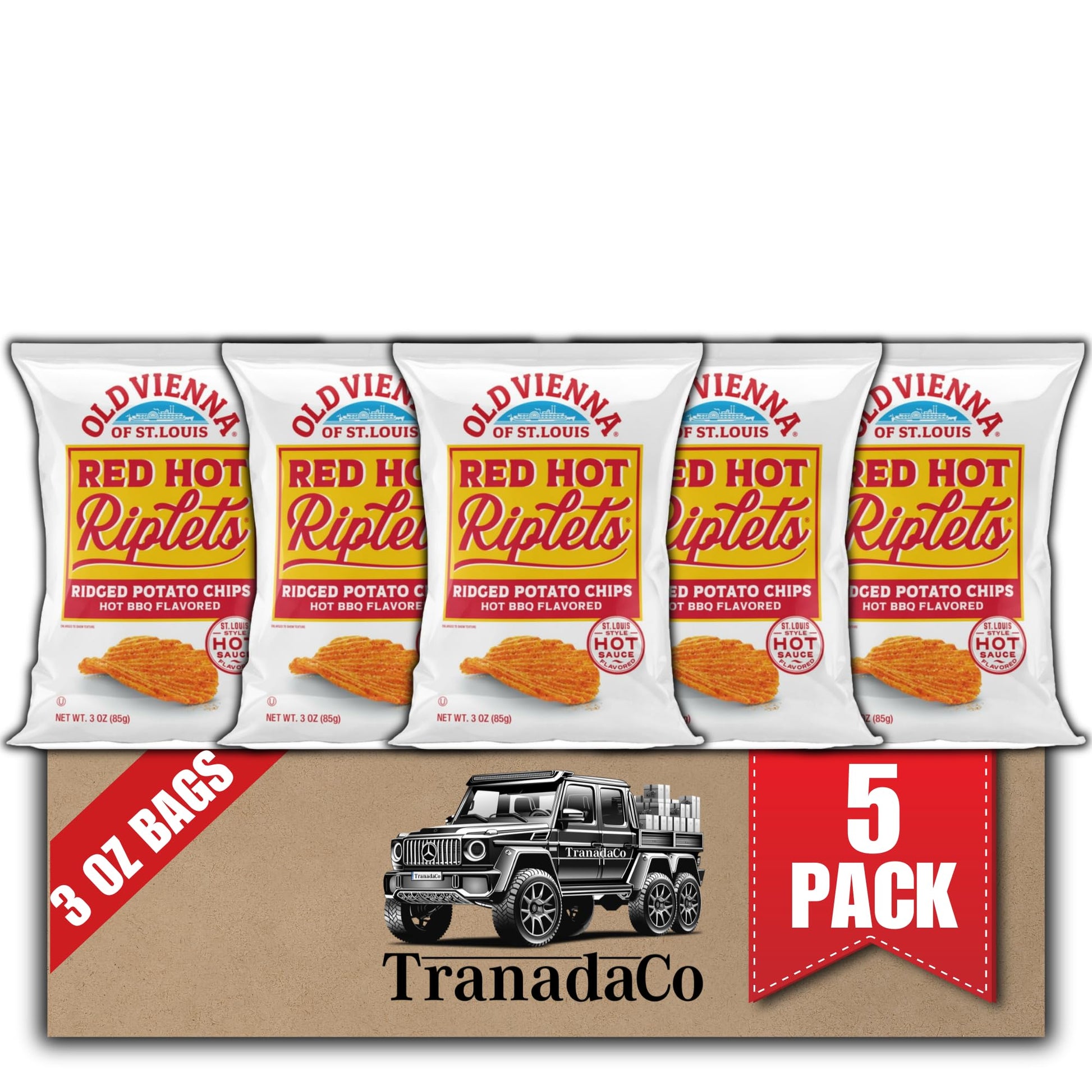 Old Vienna Of St. Louis Red Hot Riplets Hot Bbq Chips 3Oz Bags (5 Pack) By Tranadaco