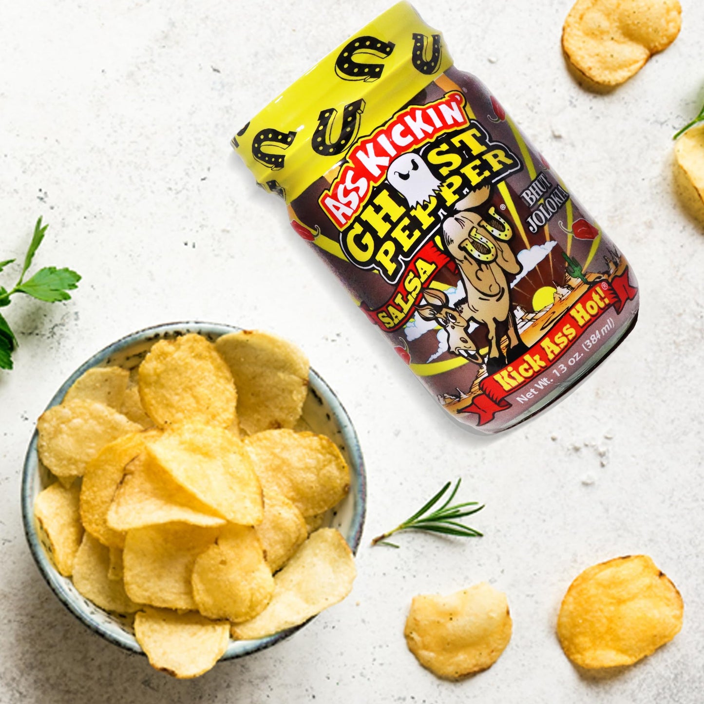 ASS KICKIN Ghost Pepper Salsa - Premium Gourmet Spicy Salsa for Chips & Burritos - 13 oz