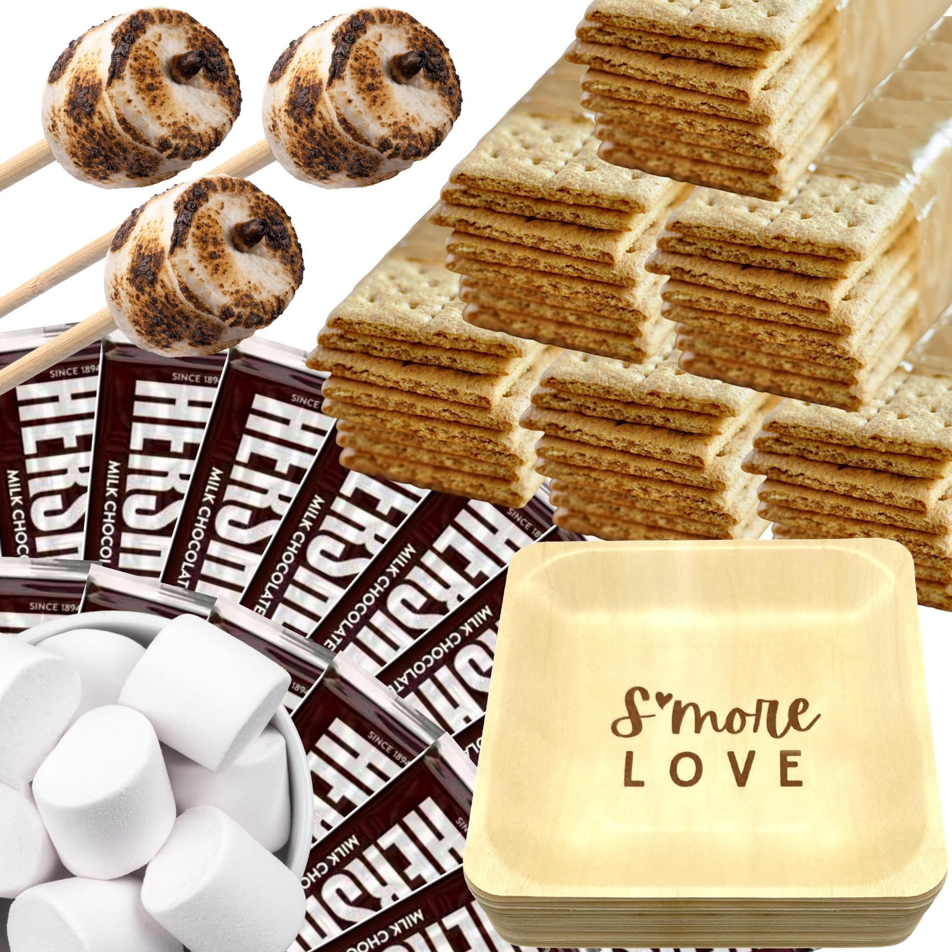 [400 Piece] Wedding/Party Bulk S'Mores Kit - Makes Up To 108 S'Mores - Includes 12'' Roasting Sticks, Chocolate, Graham Crackers
