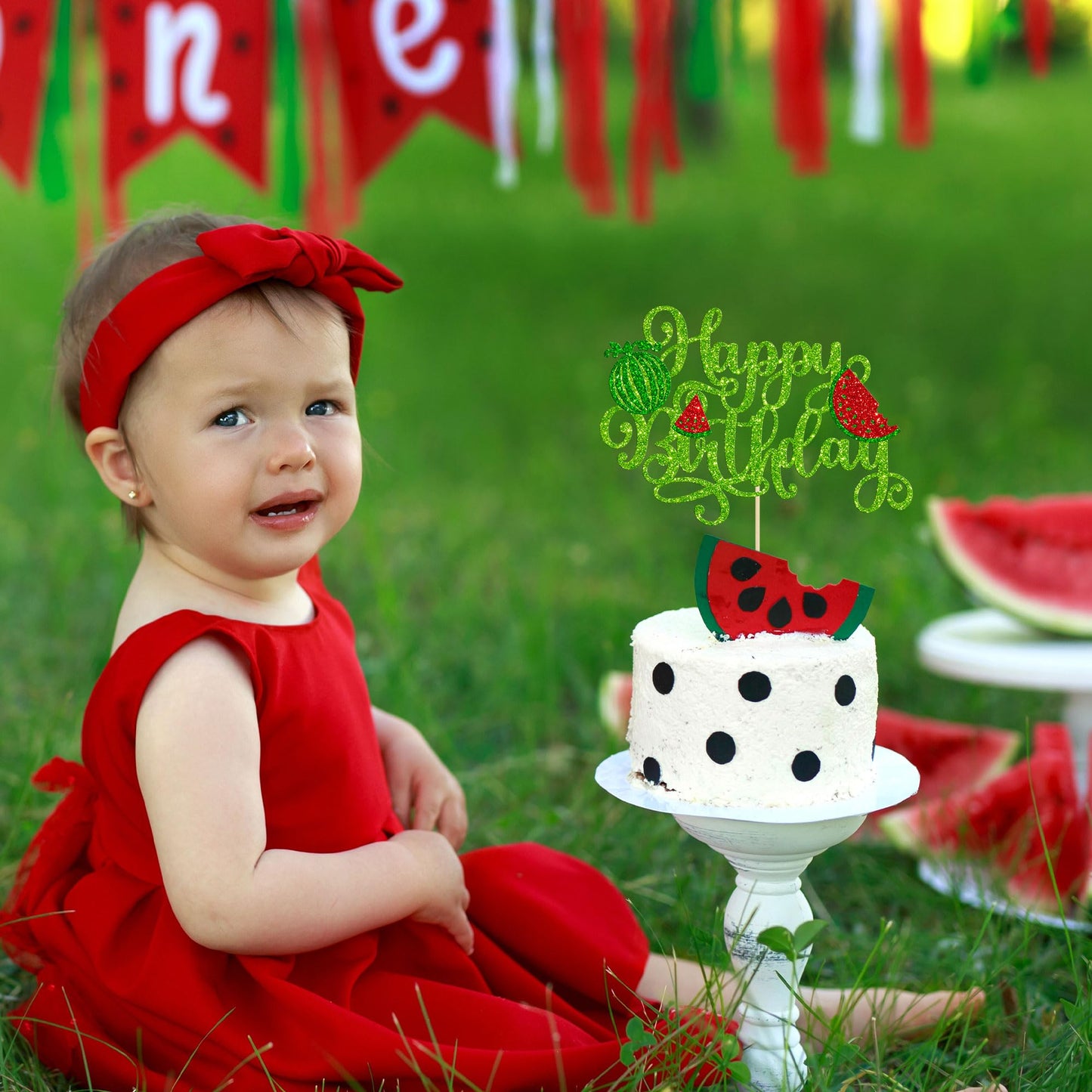 Ephlyn Glitter Watermelon Cupcake Topper - Happy Birthday Cake Decoration for Kids' Parties - 1 Pack