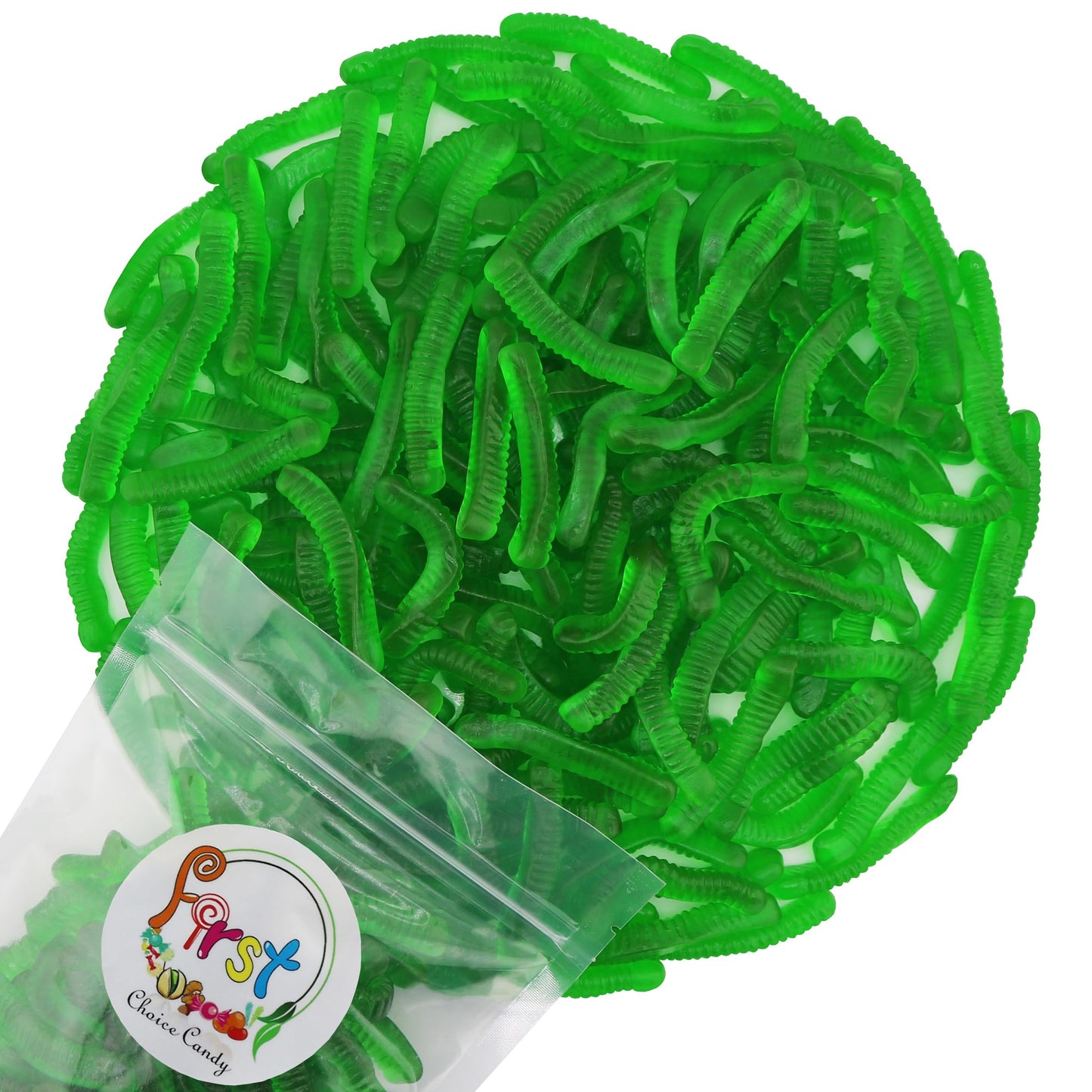 Firstchoicecandy Sweet & Sour Gummy Worms, Multi Flavors And Solid Colors (5 Pound, Green Apple)