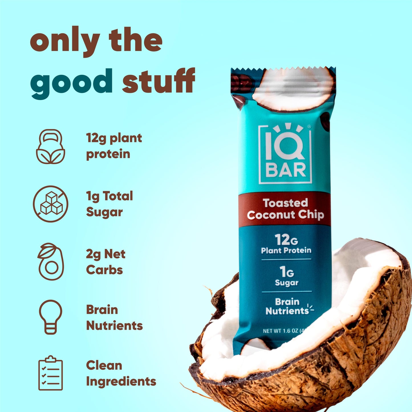 IQBAR Plant Protein Bars - Toasted Coconut Chip - Gluten Free, Low Carb, High Fiber - 36 Count