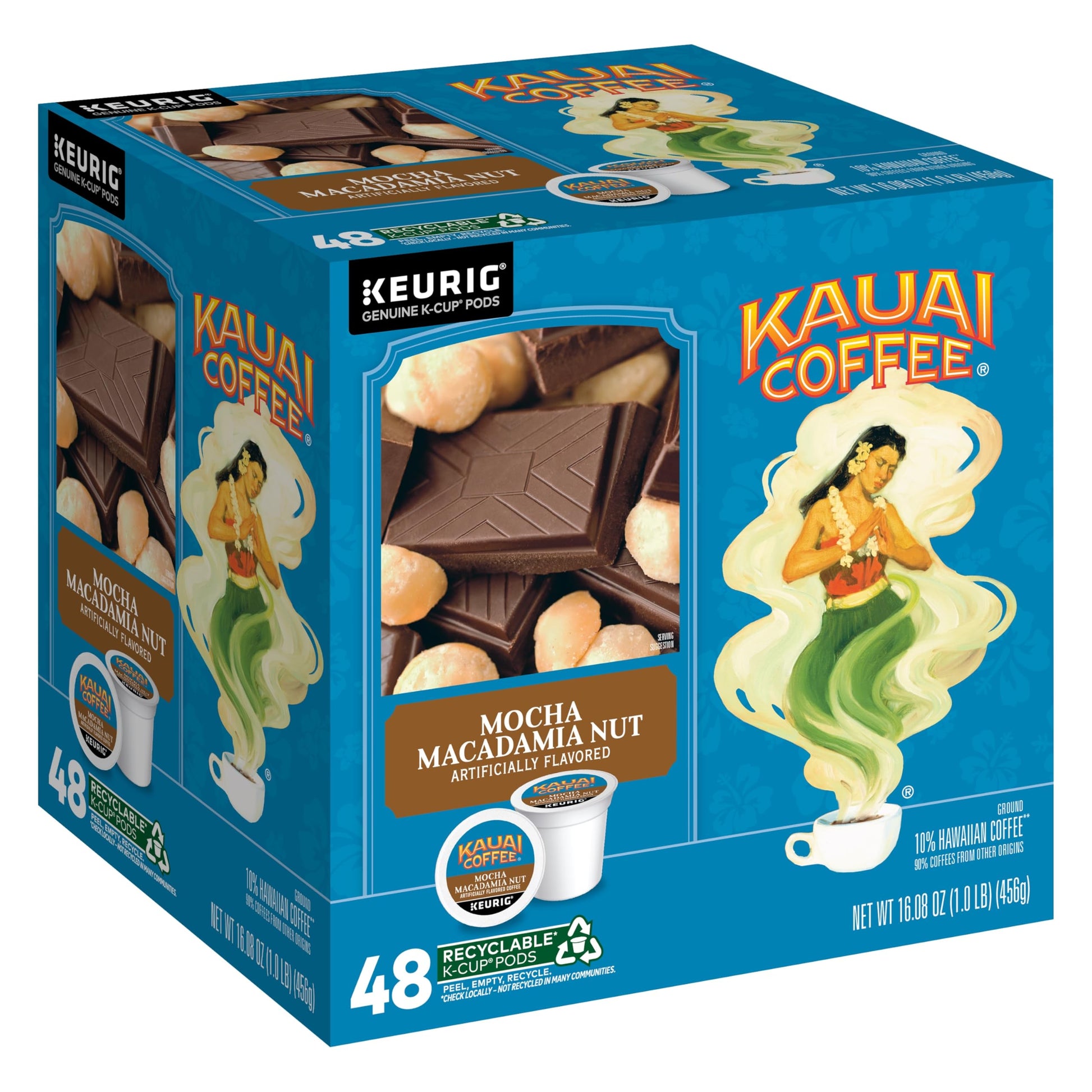 Kauai Coffee K-Cup Pods for Keurig - Medium Roast Arabica, Mocha Macadamia Nut, 48 Count