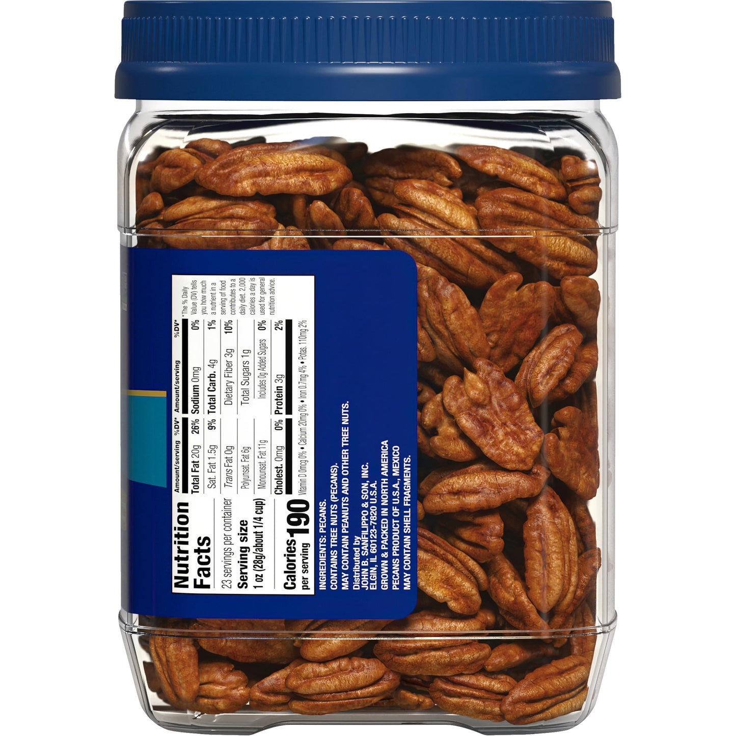 Fisher Pecan Halves, Unsalted Raw Nuts, 23 oz Resealable Jar, Gluten Free, Vegan Protein, Keto Snack, Brown