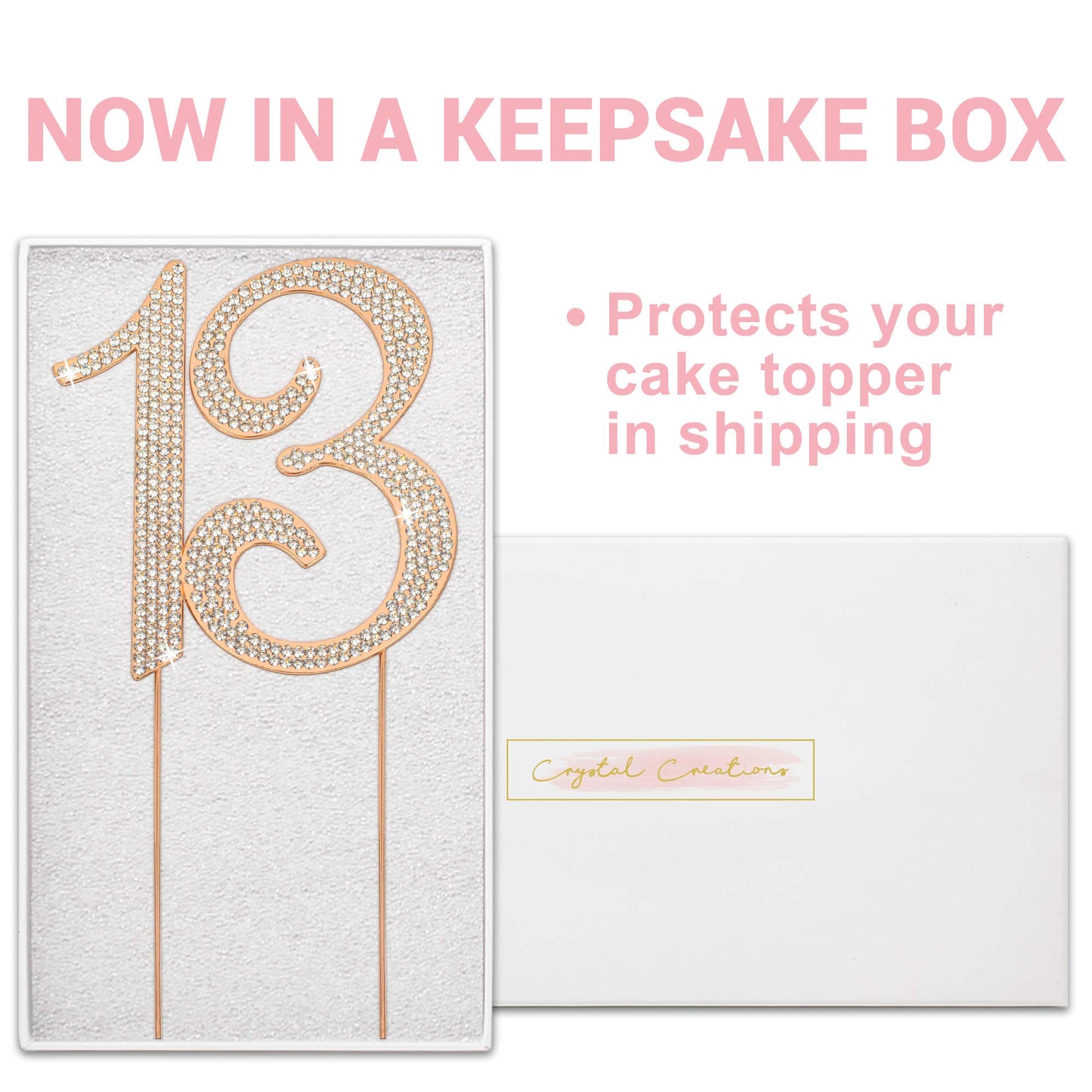 Crystal Creations 13 Cake Topper - Premium Rose Gold Metal, Sparkly Rhinestone Decoration, 1 Count, Model 8541798392