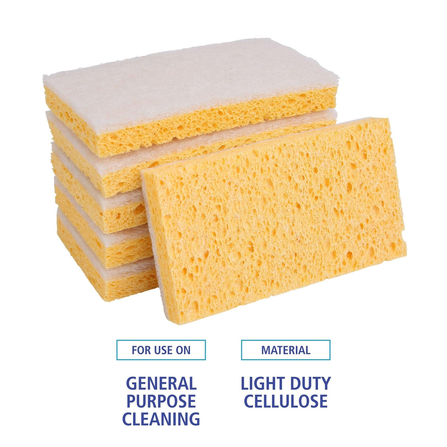 Boardwalk Scrubbing Sponge, Light Duty, 3.6 X 6.1, 0.7'' Thick, Yellow/White, Individually Wrapped, 20/Carton