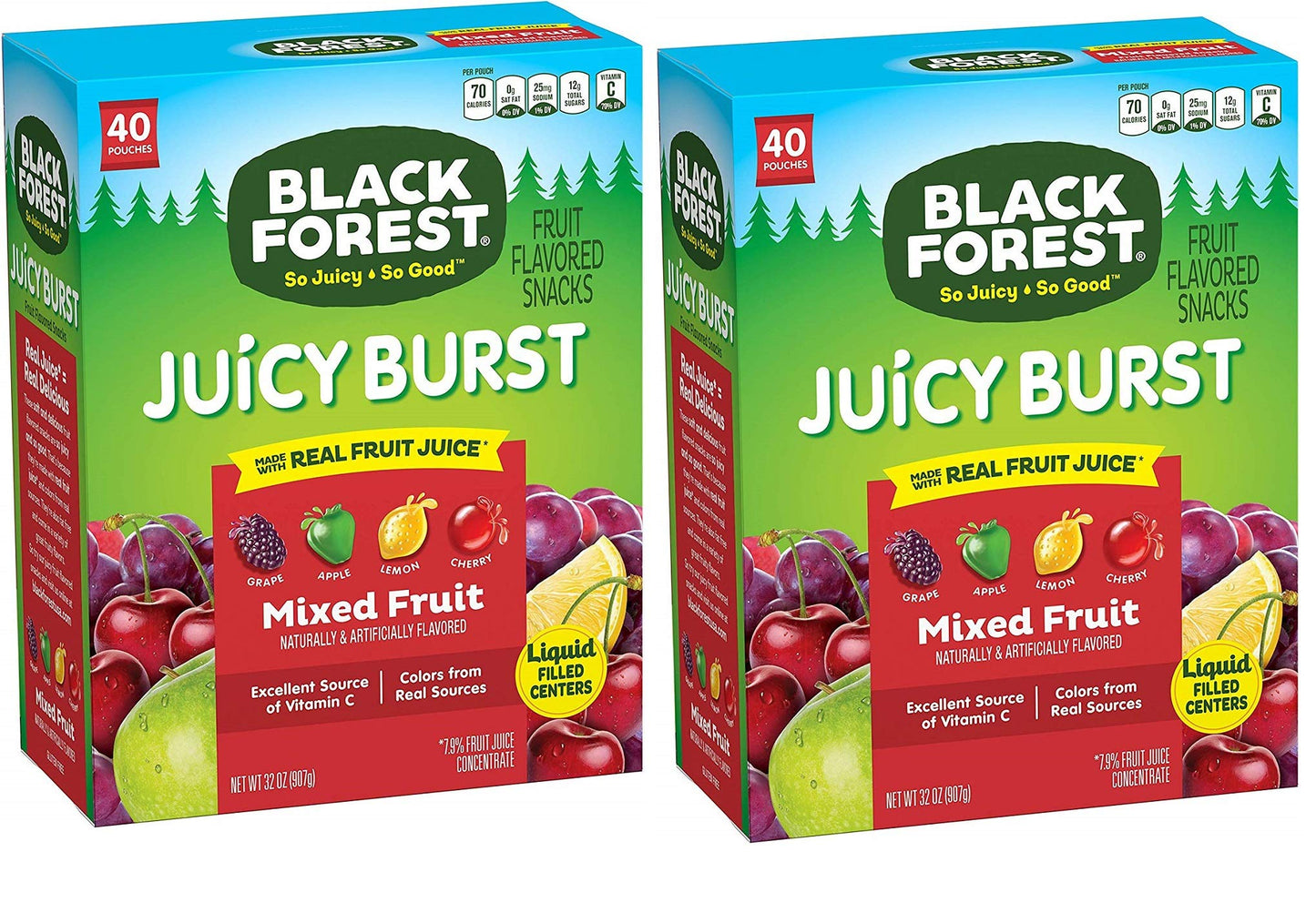 Black Forest Fruit Snacks Juicy Bursts, Mixed Fruit, 0.8-Ounce Bag, Pack of 80