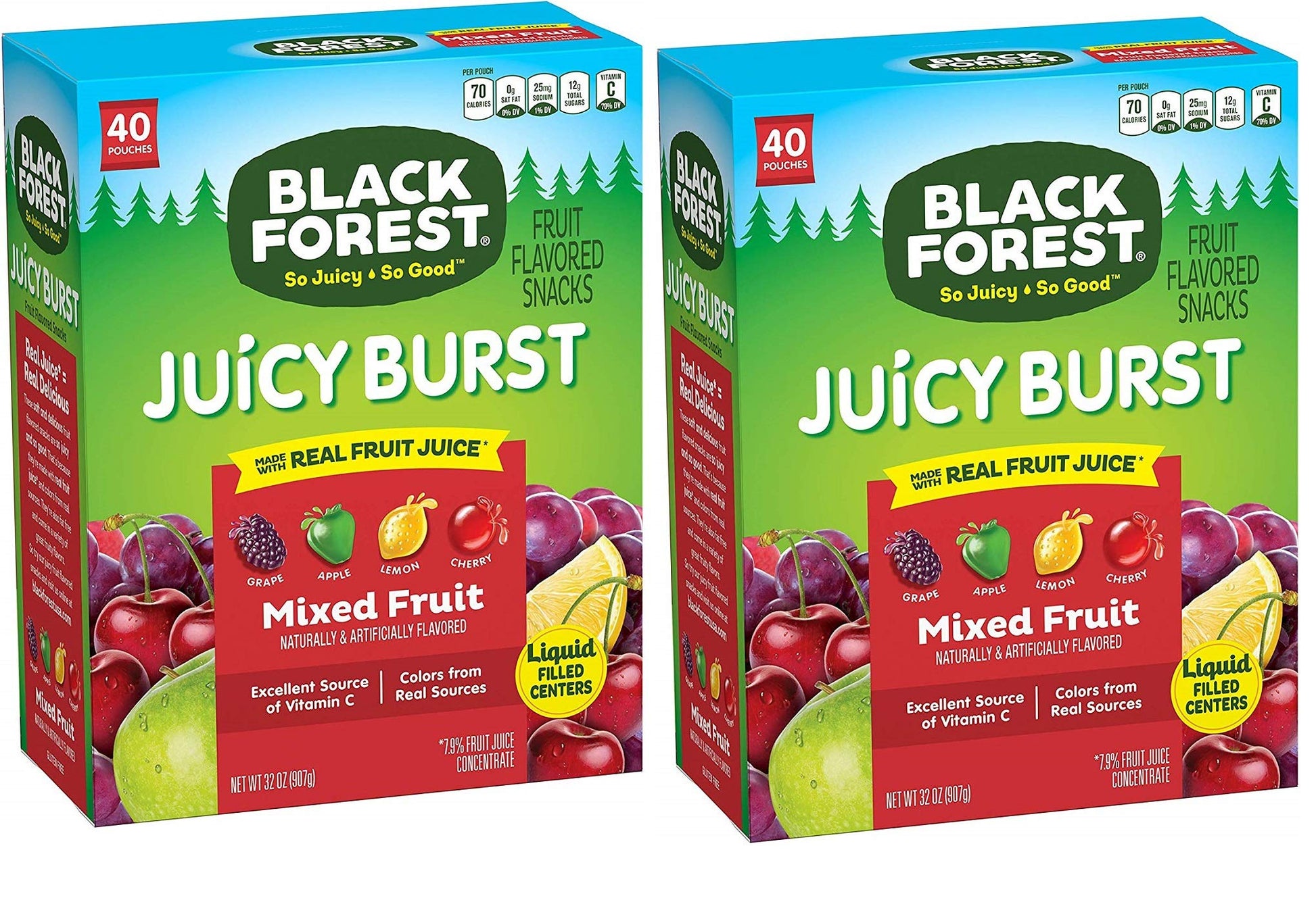 Black Forest Fruit Snacks Juicy Bursts, Mixed Fruit, 0.8-Ounce Bag, Pack of 80