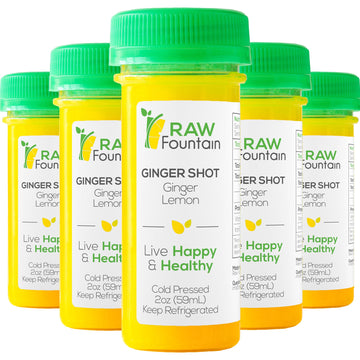 20 Ginger Shots With Lemon 2Fl Oz, Vitamin C, Raw And Cold Pressed, Unpasteurized, Boosts Immunity, All Natural, No Artificial F