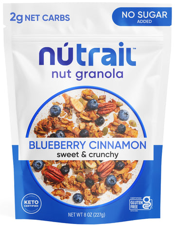 NuTrail Nut Granola Cereal, Blueberry Cinnamon, No Sugar Added, Keto, Low Carb, Gluten Free, Grain Free, Healthy Breakfast 8 oz.