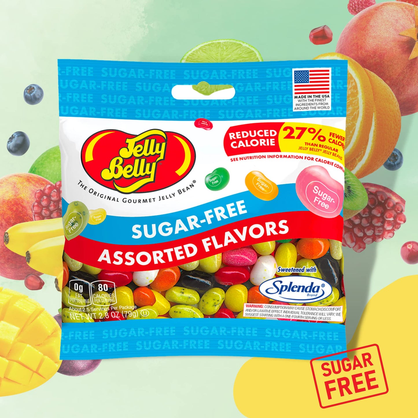 Sugar Free Jelly Beans, Sugar-Free Chewy Candies In Assorted Fruity Flavors, Low Calorie Shareable Sweet Snacks, 2.8 Ounce Bags,