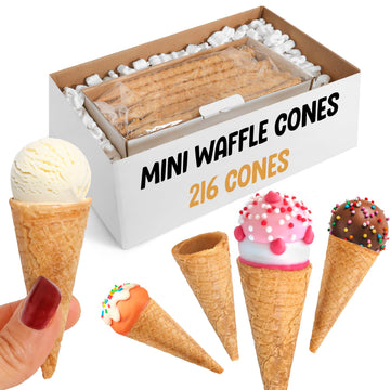 Mini Ice Cream Cones Bulk - 216 Mini Waffle Cones - Great For Cake Pops and More - Tiny Waffle Ice Cream Cones - Mini Sugar Cones Bulk - Mini Icecream Cones - Packed For Safe Delivery