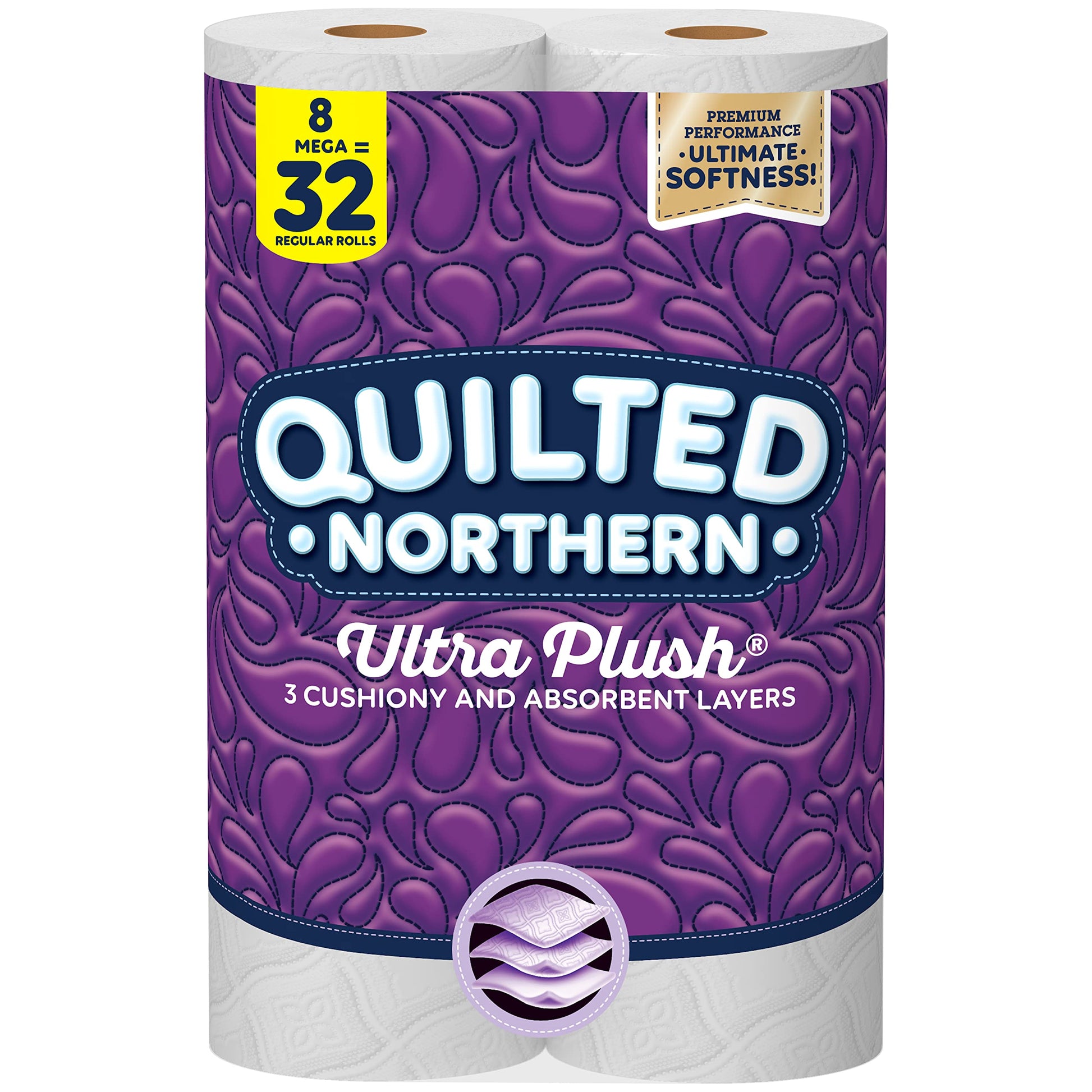 Quilted Northern Ultra Plush Toilet Paper, 8 Mega Rolls = 32 Regular Rolls, 3-Ply Bath Tissue White