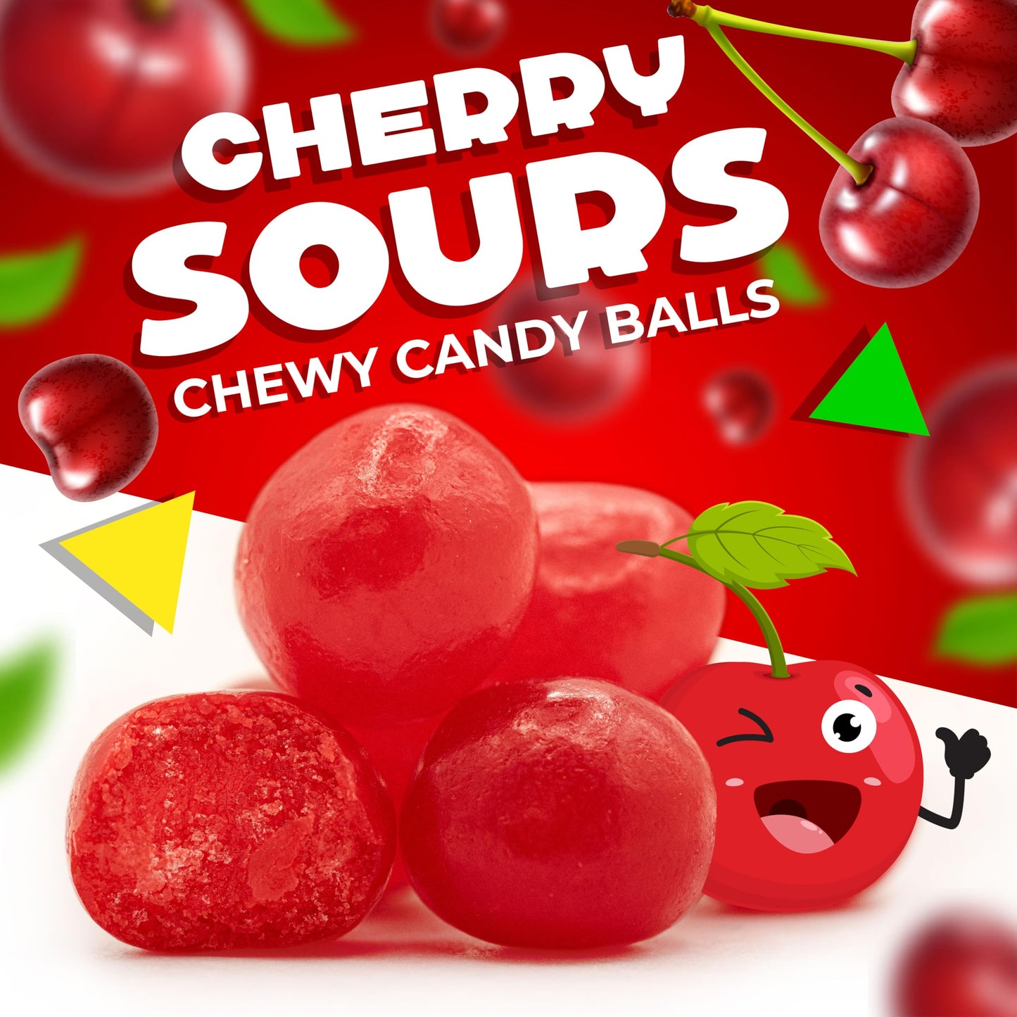 Cherry Sours | Chewy Red Candy | 1 Pound Bag | Sour Red Candy | Sour Cherry Balls | Cherry Sours Candy Balls | Aprox.150 Pieces