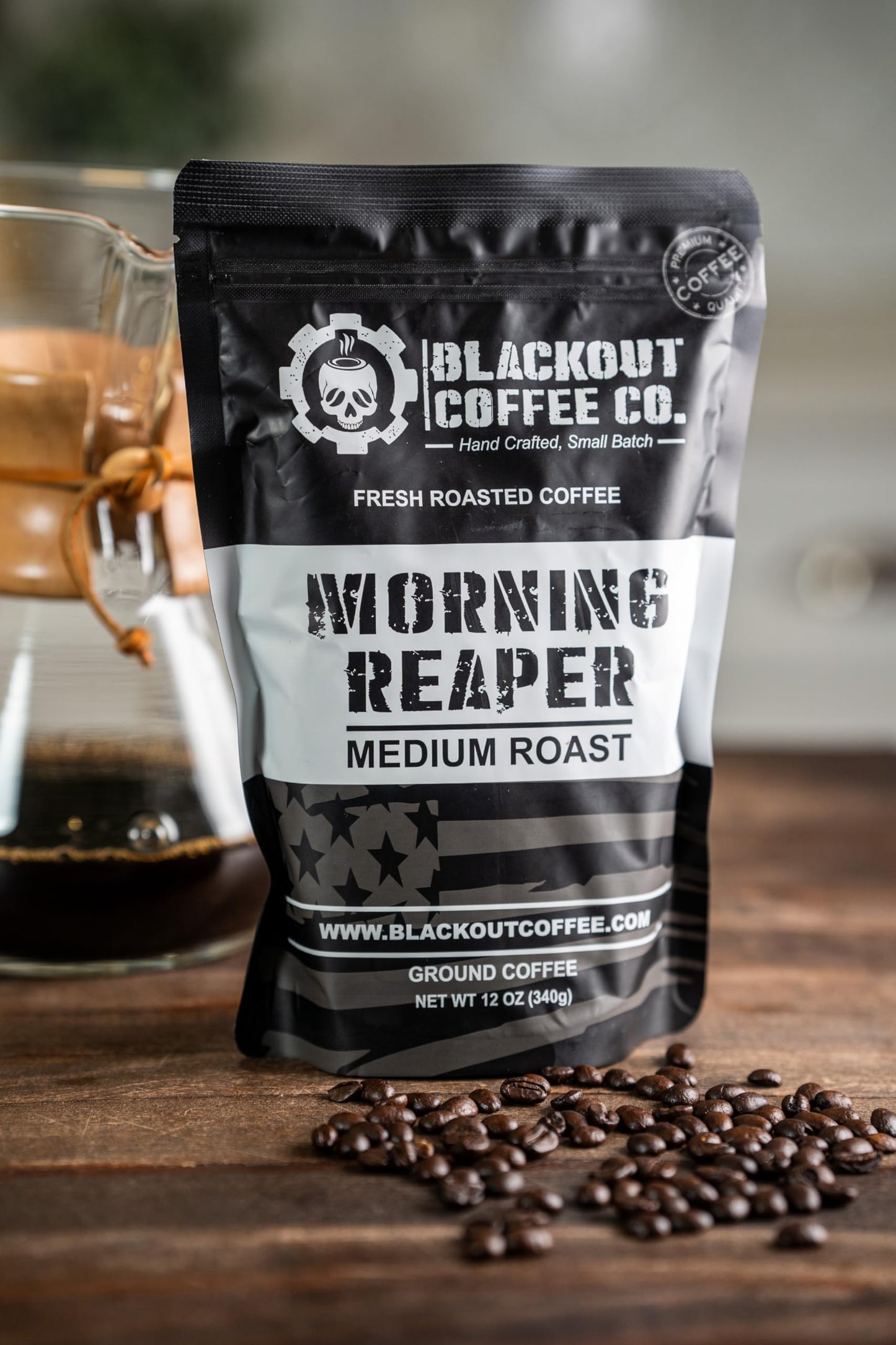 Blackout Coffee, Morning Reaper Medium Roast Coffee, Aromatic, Bold, Strong & Super Smooth Flavor, Fresh Roasted In The Usa - 12