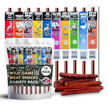 Jerky-N-Spice Wild Game Meat Sticks (10-Pack), Exotic Beef Jerky Variety Pack, Carnivore Snacks, Beef Jerkey, Beef Jerky Snack P