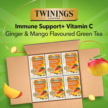 Twinings Superblends Immune Support+ Herbal Tea With Vitamin C, Ginger & Mango Flavoured Green Tea, 16 Count (Pack Of 6), Enjoy